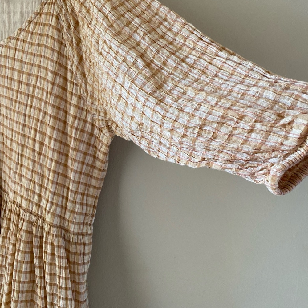 Bobbie Wren Boho Tiered Maxi Dress in Tan Check Print Large - Picture 5 of 9